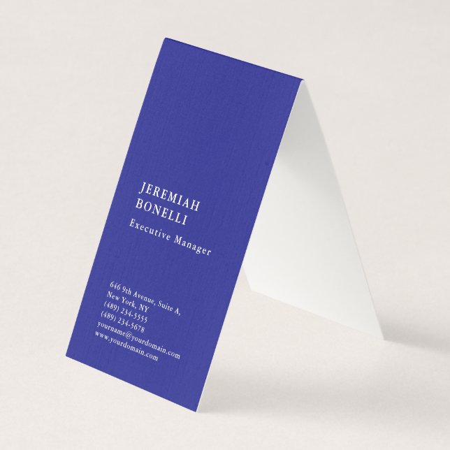 Deep blue minimalist modern premium linen business card (Front)
