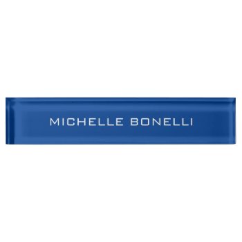 Deep Blue Minimalist Plain Modern Desk Name Plate by made_in_atlantis at Zazzle