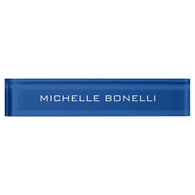 Deep Blue Minimalist Plain Modern Desk Name Plate (Front)