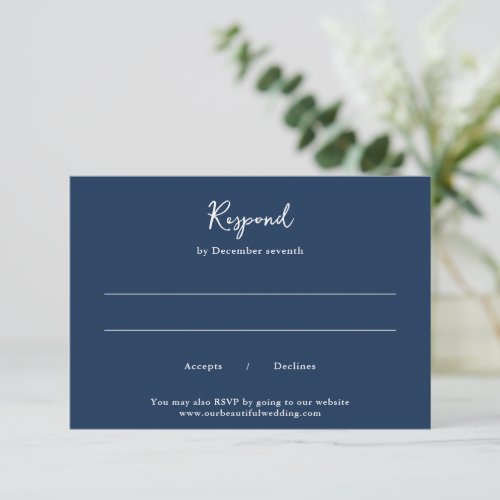 Deep Blue Modern Handwriting Elegant Wedding RSVP Card