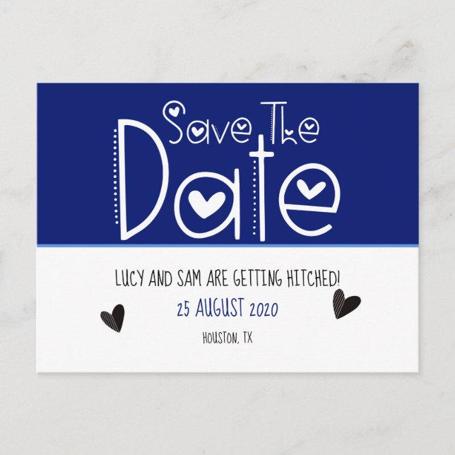 Deep Blue Modern Typography Save The Date Wedding Announcement Postcard (Front)