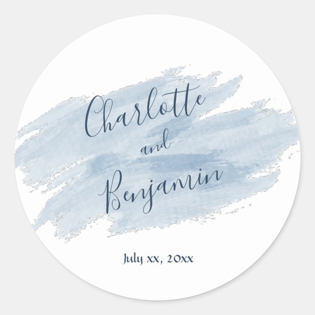 Deep Blue, Modern Wedding  Classic Round Sticker (Front)