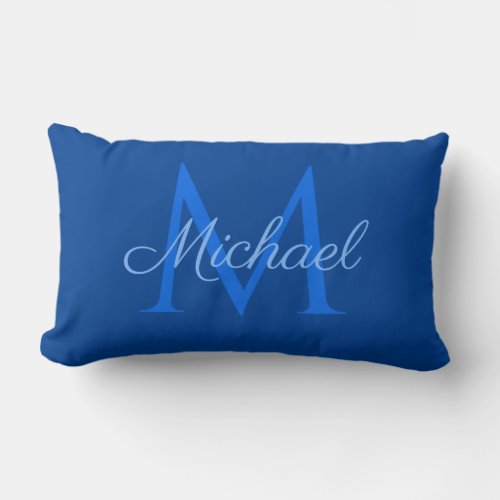 Deep Blue Monogram Initial Letter Name Template Lumbar Pillow