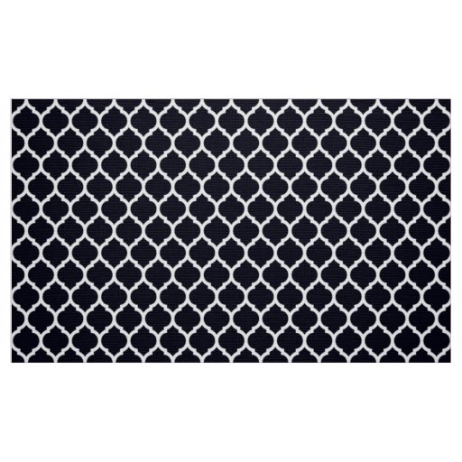 Deep Blue Moroccan lattice Quatrefoil Pattern Fabric