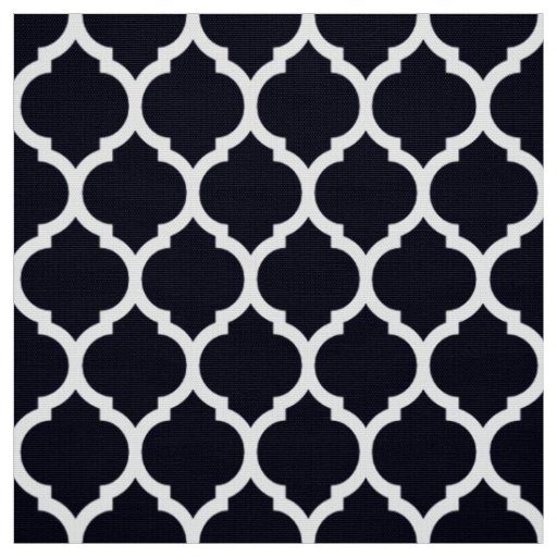 Deep Blue Moroccan lattice Quatrefoil Pattern Fabric
