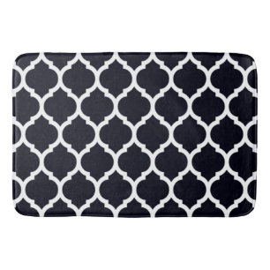 Deep Blue Moroccan Quatrefoil Pattern Bathroom Mat