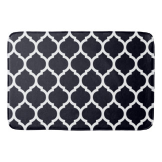 Deep Blue Moroccan Quatrefoil Pattern Bathroom Mat