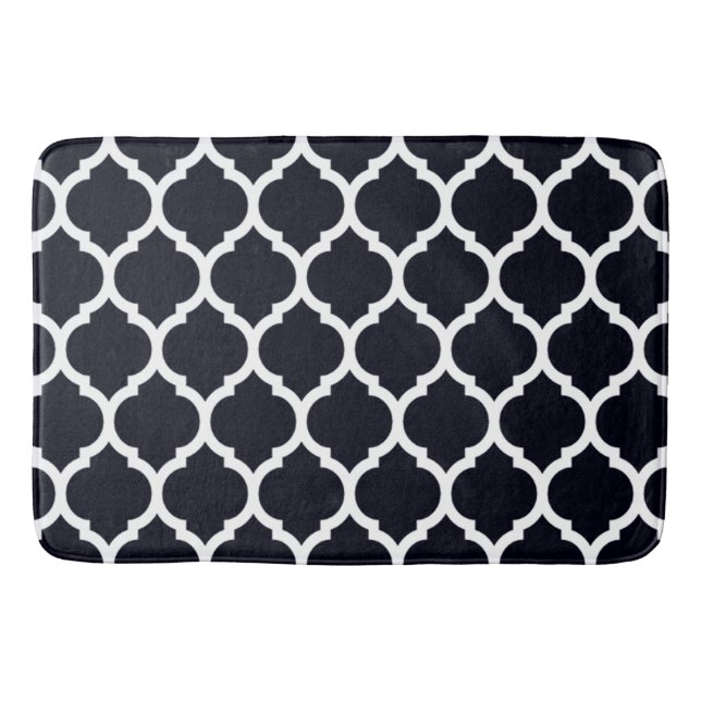 Deep Blue Moroccan Quatrefoil Pattern Bathroom Mat (Front)