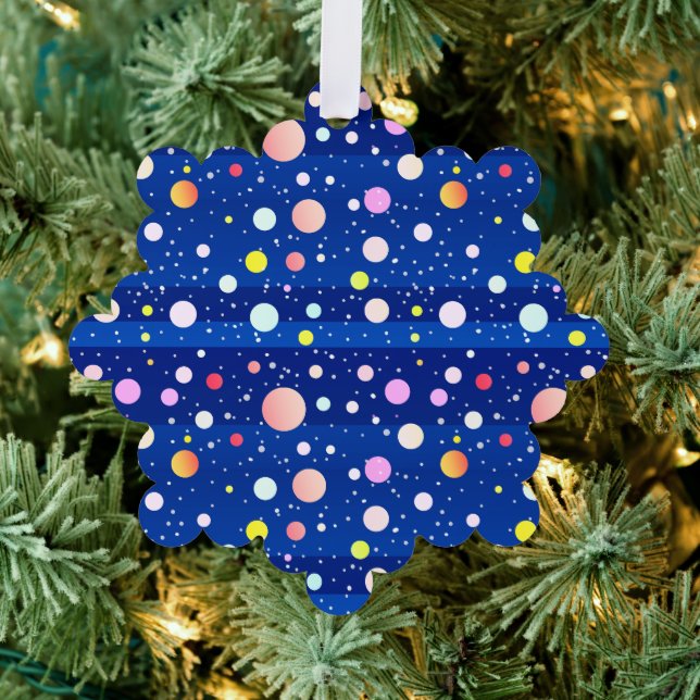 Deep blue multi color holiday dots ornament card (Insitu (Tree))