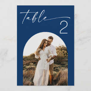 Deep Blue Navy Seaside Photo Wedding Table Number