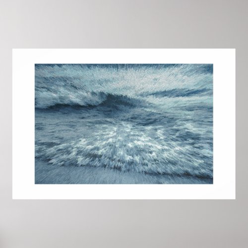 Deep blue northern beach with crashing waves poster