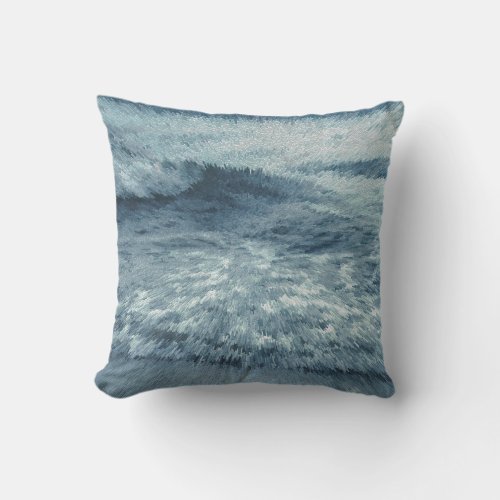 Deep blue northern beach with crashing waves throw pillow
