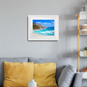 Deep Blue Ocean Gentle Waves Rocks Photograph Framed Art