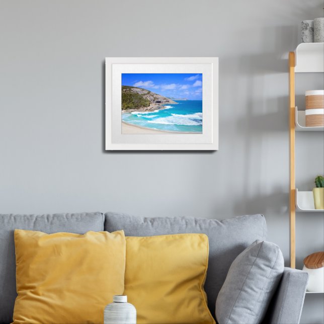 Deep Blue Ocean Gentle Waves Rocks Photograph Framed Art (Living Room 3)