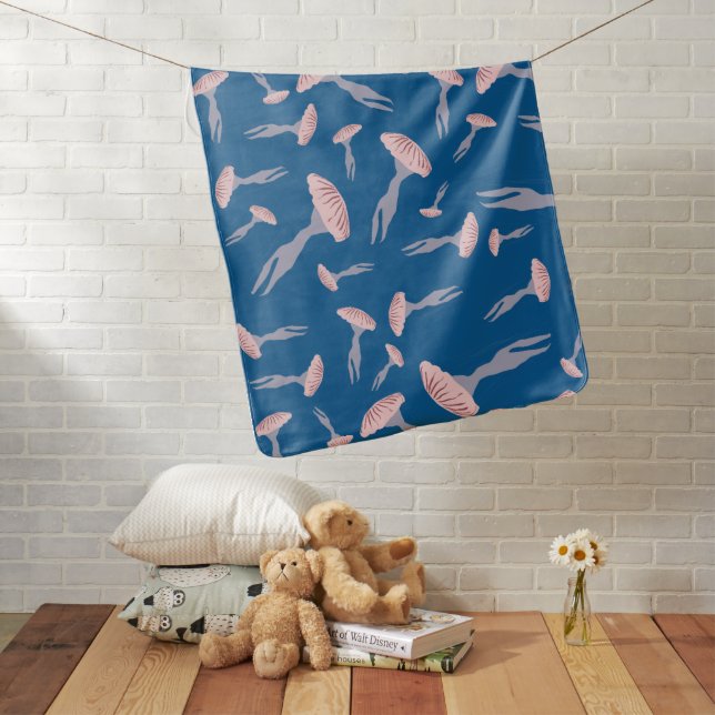 Deep Blue Ocean Jellyfish Pattern Baby Blanket (In Situ)
