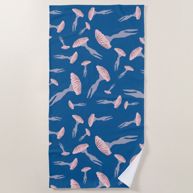 Deep Blue Ocean Jellyfish Pattern Beach Towel (Front)