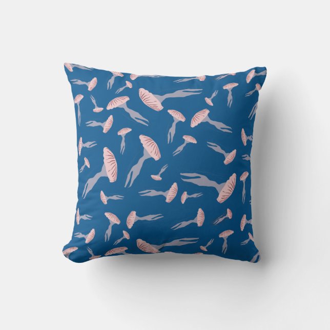 Deep Blue Ocean Jellyfish Pattern Throw Pillow (Front)