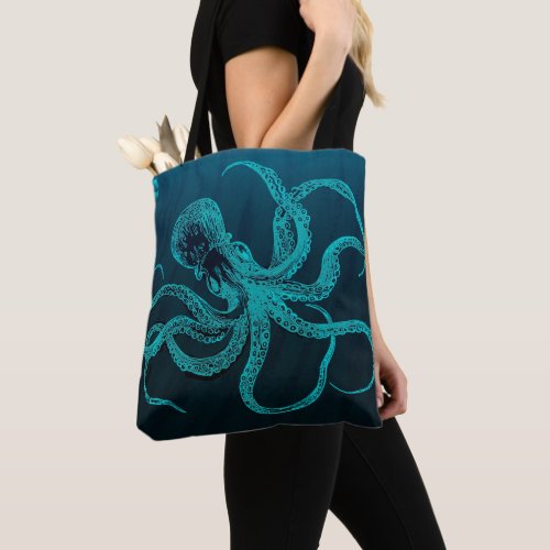 Deep Blue Ocean Octopus Tote Bag