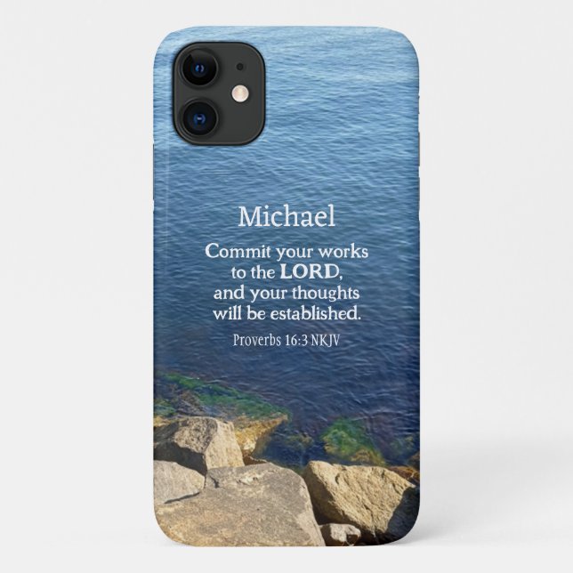 Deep Blue Ocean Photo Christian Bible Verse Name Case-Mate iPhone Case (Back)