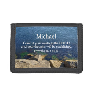 Deep Blue Ocean Photo Christian Bible Verse Name Tri-fold Wallet