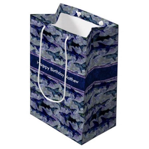 Deep Blue Ocean Shark Attack Custom Text Medium Gift Bag
