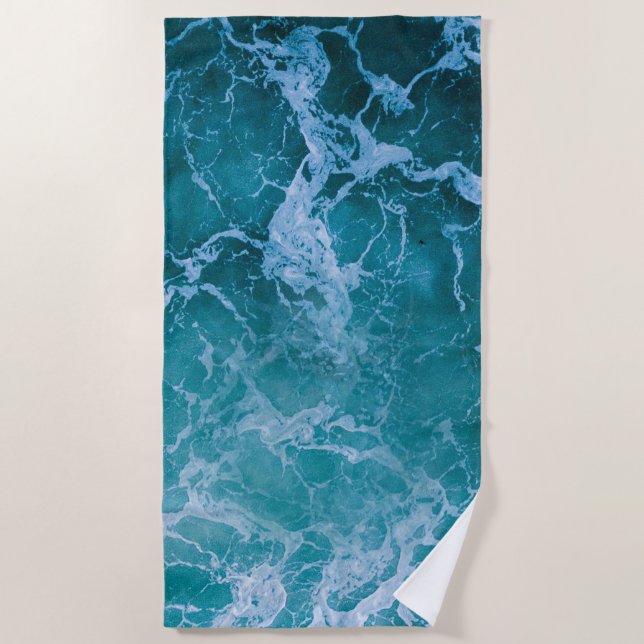 Deep Blue Ocean Waves Beach Towel (Front)