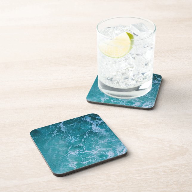 Deep Blue Ocean Waves Beverage Coaster (Right Side)