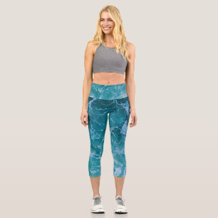 Deep Blue Ocean Waves Capri Leggings