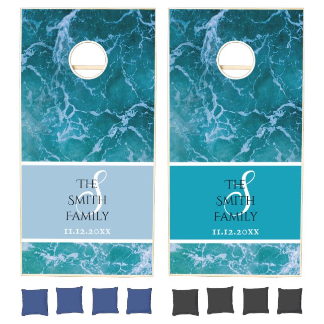 Deep Blue Ocean Waves Cornhole Set (Set)