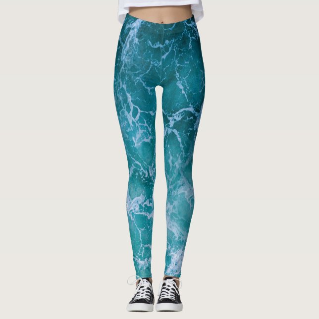 Deep Blue Ocean Waves Leggings (Front)
