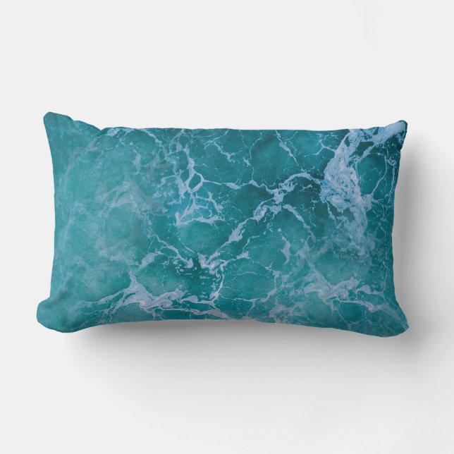 Deep Blue Ocean Waves Lumbar Pillow (Front)