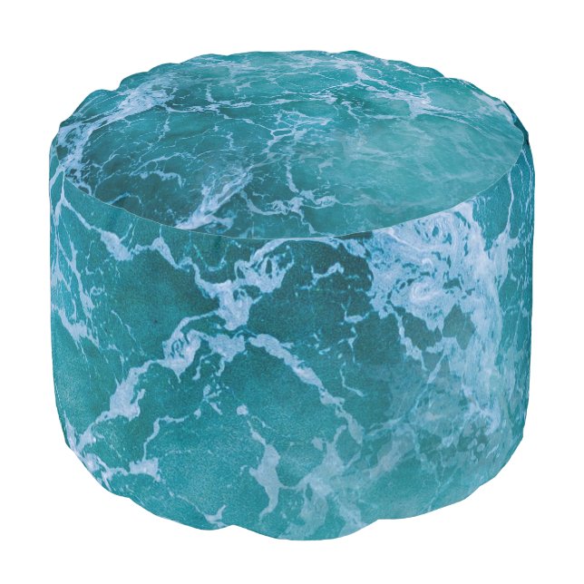 Deep Blue Ocean Waves Pouf (Angled Front)