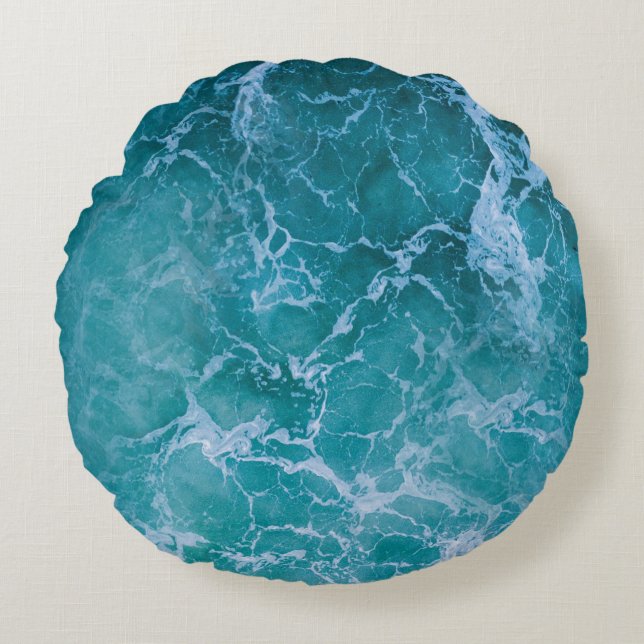 Deep Blue Ocean Waves Round Pillow (Front)