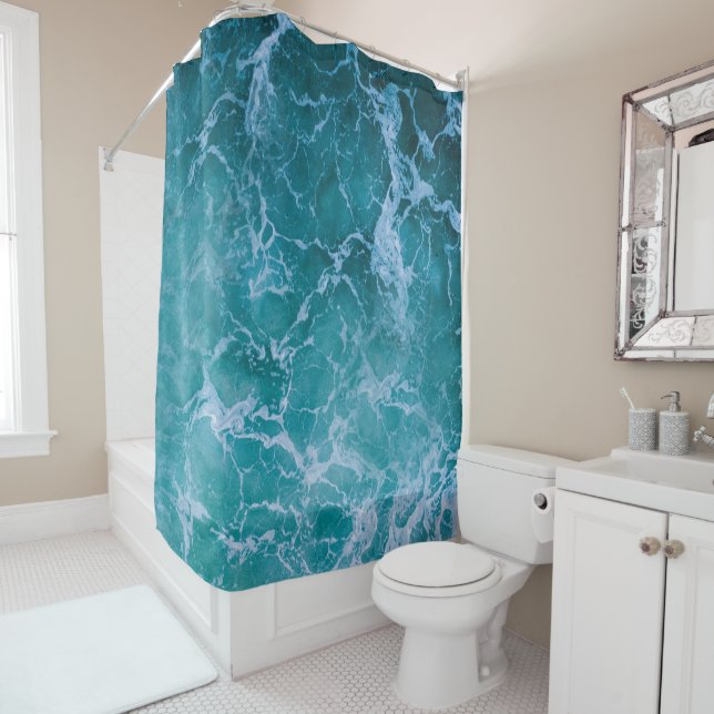 Deep Blue Ocean Waves Shower Curtain (In Situ)