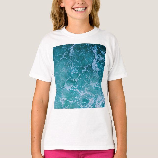 Deep Blue Ocean Waves T-Shirt (Front)
