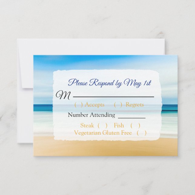 Deep Blue Ocean  Wedding RSVP card (Front)