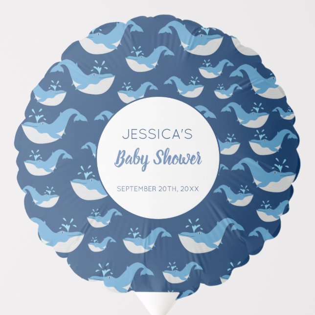 Deep Blue Ocean Whale Baby Boy Baby Shower Balloon (Front)