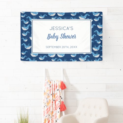 Deep Blue Ocean Whale Baby Boy Baby Shower Banner