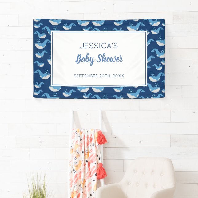 Deep Blue Ocean Whale Baby Boy Baby Shower Banner (Insitu)