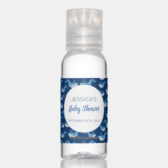 Deep Blue Ocean Whale Baby Boy Baby Shower Hand Sanitizer (Front)