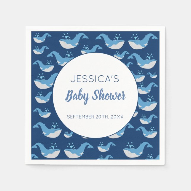 Deep Blue Ocean Whale Baby Boy Baby Shower Napkins (Front)