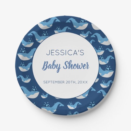 Deep Blue Ocean Whale Baby Boy Baby Shower Paper Plates