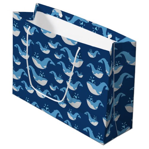 Deep Blue Ocean Whale Pattern Large Gift Bag