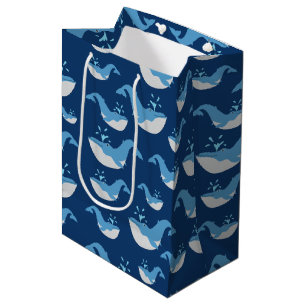 Deep Blue Ocean Whale Pattern Medium Gift Bag
