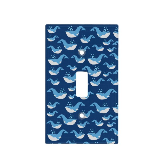 Deep Blue Ocean Whale Pattern Nursery Light Switch Cover (Front)