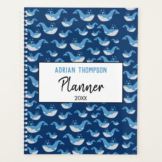 Deep Blue Ocean Whale Pattern School Planner (Front)