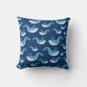Deep Blue Ocean Whale Pattern Throw Pillow
