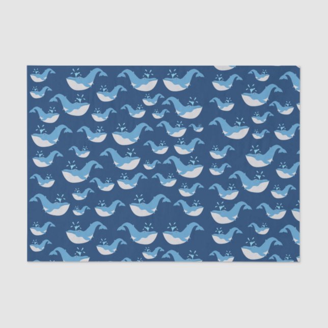 Deep Blue Ocean Whale Pattern Tissue Paper (Front)