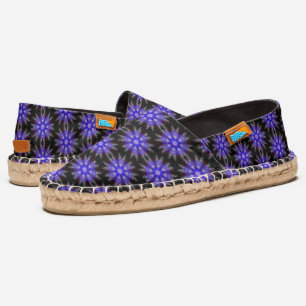 Deep Blue on Black Kaleidoscopic Pattern Espadrilles