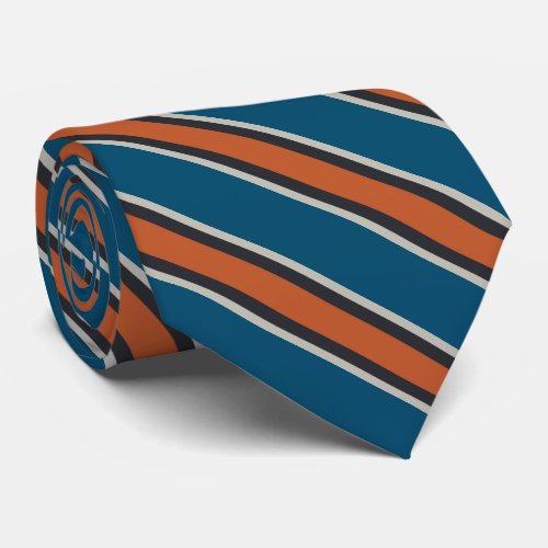 Deep Blue Orange Rust Red Black Gray Stripe Neck Tie